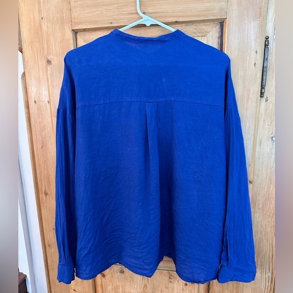 Eileen Fisher Size Small Cobalt Blue Linen Button Down - Picture 2 of 13